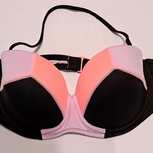 Victoria's Secret Swim Top Bandeau Flirt Color Block Pink Purple Black 34DD